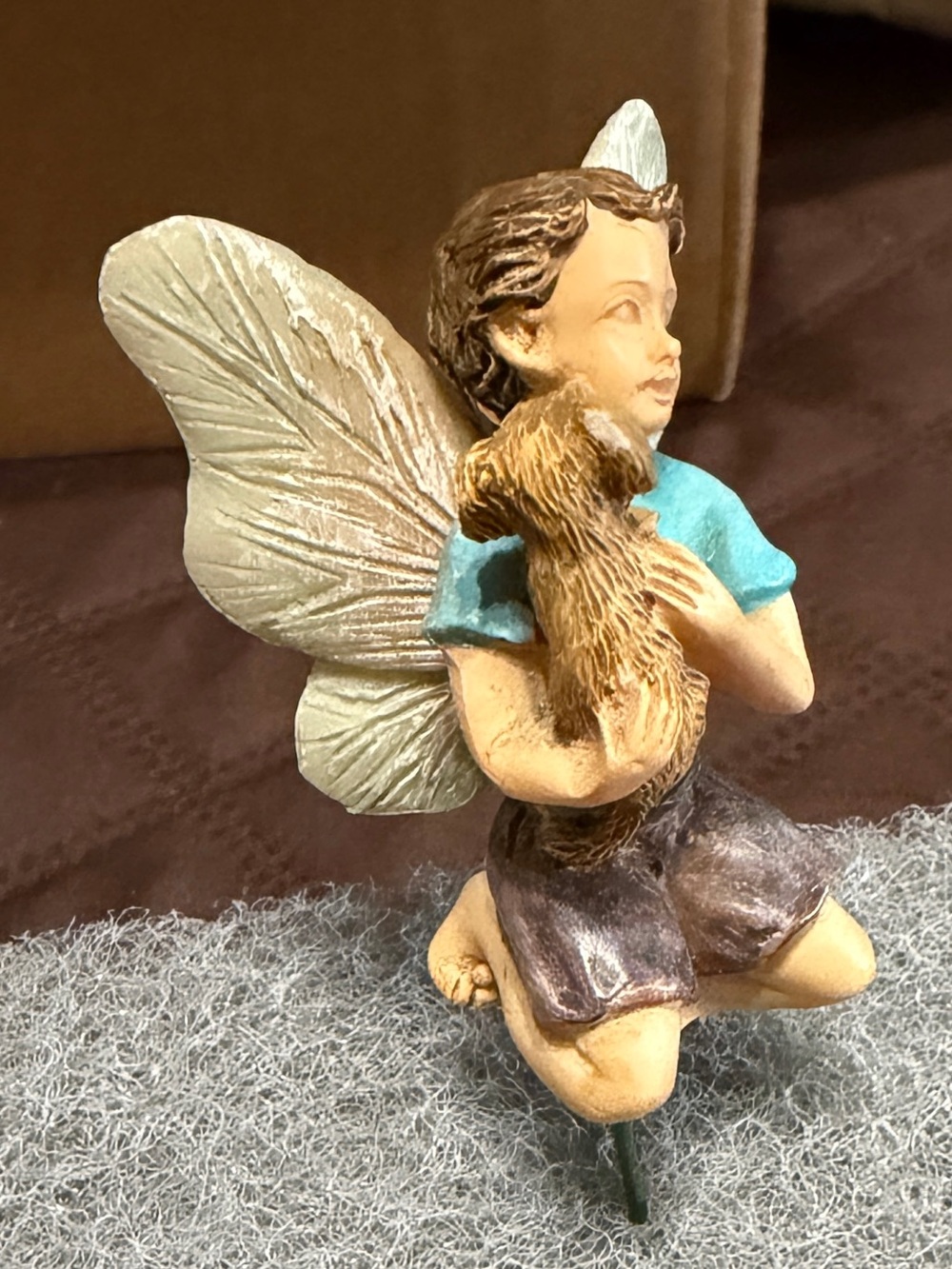 Hand-Painted Fairy Figurine in Teal and Brown